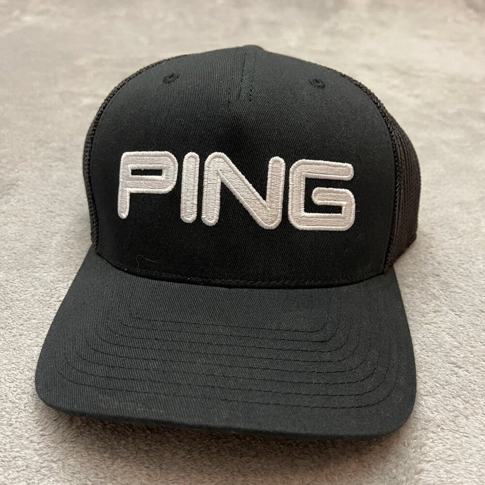 PING Hat Cap Black Logo Front Sides Golfing Outdoors Adjustable Mens